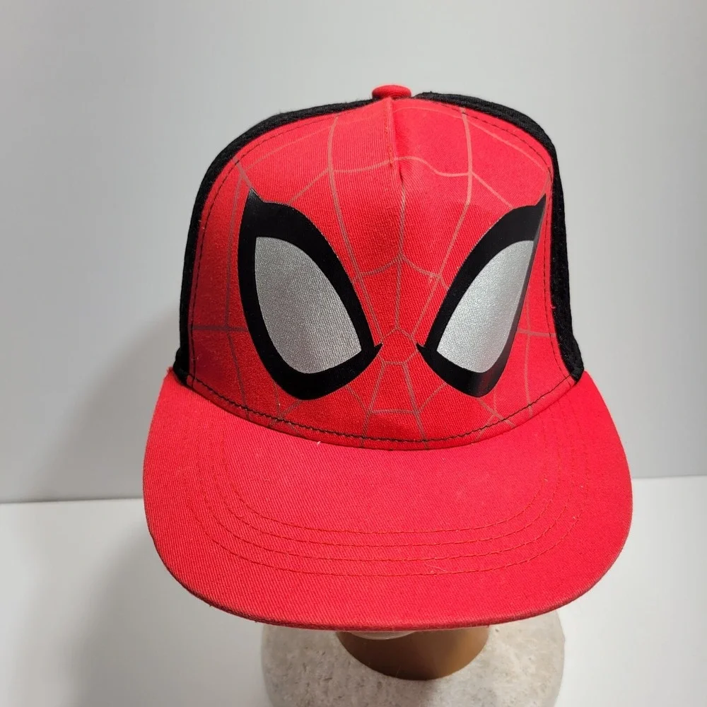 Marvel Trucker Hat Youth One Size Red Black Canvas Snapback Web Head Spider Man
